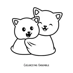 Image à colorier d'un couple de chatons blottis ensemble dans une couverture