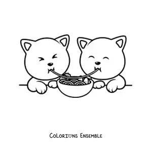 Image à colorier de chatons amoureux dînant de spaghettis