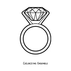 Image à colorier d'une grande bague en diamant