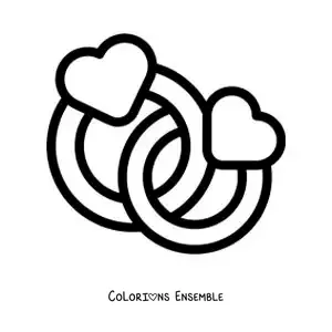 Image à colorier d'anneaux en forme de coeurs entrelacés