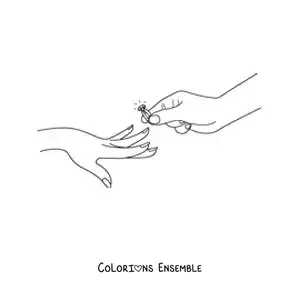 Image à colorier d'une main avec une bague de fiançailles