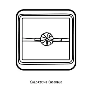 Image à colorier d'une boîte avec une bague en diamant