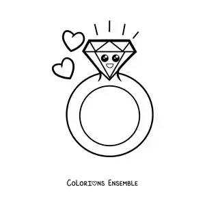 Image à colorier d'une jolie bague en diamant tout en couleurs