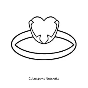 Image à colorier d'une grande bague en forme de coeur