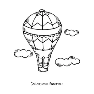 Image à colorier d'une montgolfière qui vole dans le ciel