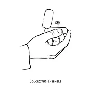 Image à colorier d'une main avec une bague de fiançailles dans son écrin
