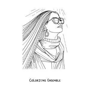 Image à colorier d'une belle fille au style tumblr portant des lunettes