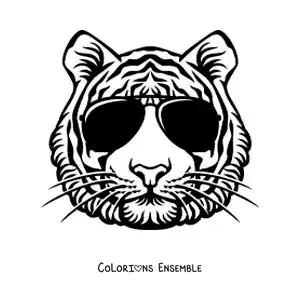 Image à colorier d'un tigre tout mignon portant des lunettes de soleil