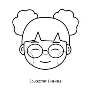 Image à colorier d'une petite fille toute mignonne portant des lunettes