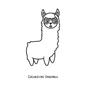 Image à colorier d'un lama tout mignon portant des lunettes de soleil