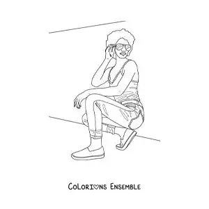 Image à colorier d'une belle femme afro-américaine portant des lunettes à la mode