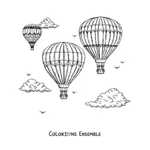 Image à colorier de trois montgolfières dans le ciel
