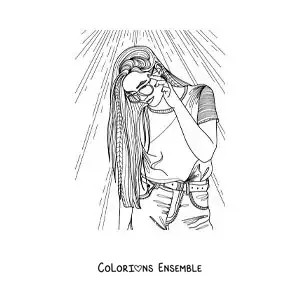 Image à colorier d'une jolie fille portant des lunettes de soleil