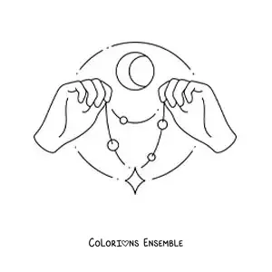Image à colorier de mains tenant un collier de perles