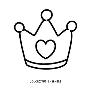 Image à colorier d'une jolie petite couronne avec un coeur