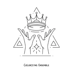 Image à colorier de deux mains tenant une couronne