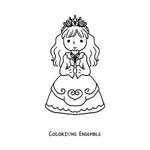 Image à colorier d'une princesse toute mignonne avec sa couronne