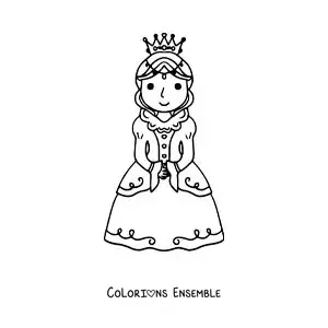 Image à colorier d'une reine toute mignonne avec sa couronne
