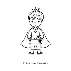 Image à colorier d'un prince tout mignon avec sa couronne