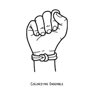 Image à colorier d'une main portant un bracelet en fil