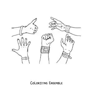 Image à colorier de mains portant des bracelets et des joncs