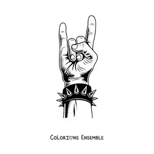 Image à colorier d'une main portant un bracelet style rock