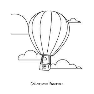 Image à colorier d’une montgolfière flottant dans le ciel