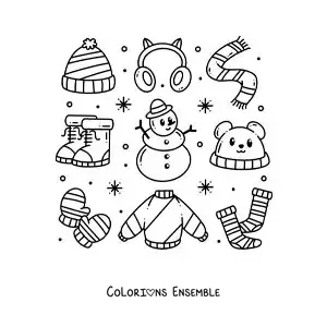 Coloriage d'un bonhomme de neige avec des vêtements d'hiver