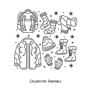 Image à colorier d'une écharpe avec un manteau pour la neige