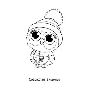 Image à colorier d'une mignonne chouette animée avec une écharpe