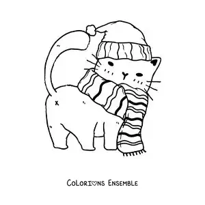 Image à colorier d'un petit chaton animé avec une écharpe