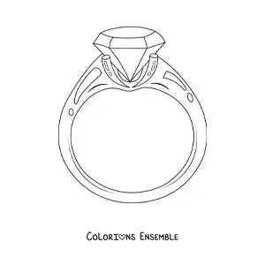 Image à colorier d'une bague avec un diamant