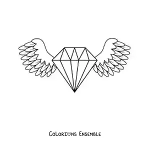 Image à colorier d'un diamant avec des ailes d'ange