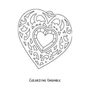 Image à colorier d'un bijou avec un cristal en forme de cœur