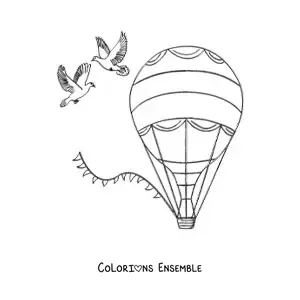 Image à colorier d’une montgolfière de mariage