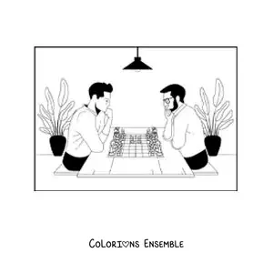 Image à colorier de deux hommes jouant aux échecs