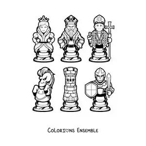 Image à colorier de pièces d'échecs animées