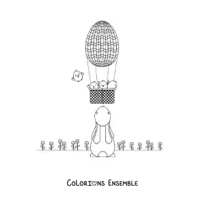 Image à colorier d’un lapin et d’une montgolfière de Pâques