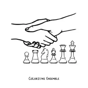 Image à colorier de joueurs d'échecs se serrant la main