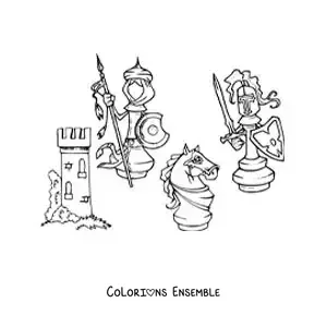 Image à colorier de pièces d'échecs en dessin animé