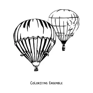 Image à colorier de deux montgolfières flottant dans le ciel