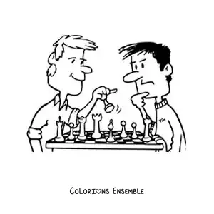 Image à colorier en dessin animé de deux hommes jouant aux échecs