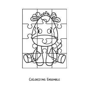 Image à colorier d'un puzzle à découper représentant une girafe animée
