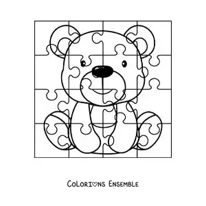 Image à colorier d'un puzzle à découper représentant un ours animé
