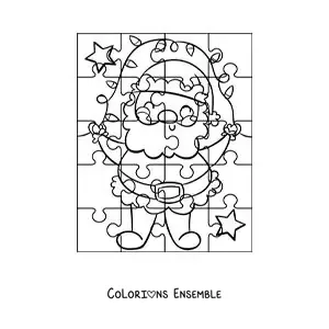 Image à colorier d'un puzzle de Noël représentant un Père Noël animé