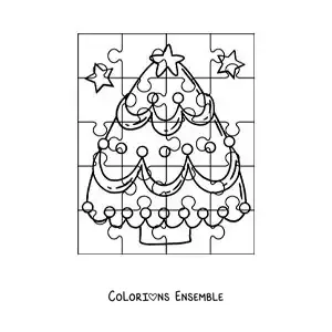Image à colorier d'un puzzle de Noël représentant un sapin de Noël