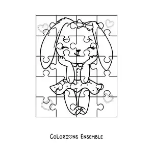 Image à colorier d'un puzzle à découper représentant une lapine animée
