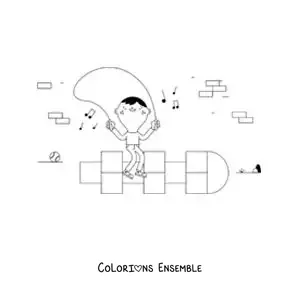 Image à colorier d’un enfant qui saute à la corde en jouant à la marelle