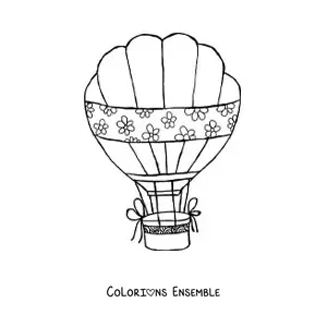 Image à colorier d’une montgolfière décorée de fleurs