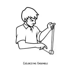 Image à colorier d’un garçon qui joue avec un yoyo